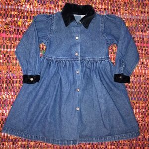 Denim Blue Kids Dress with Black Accents